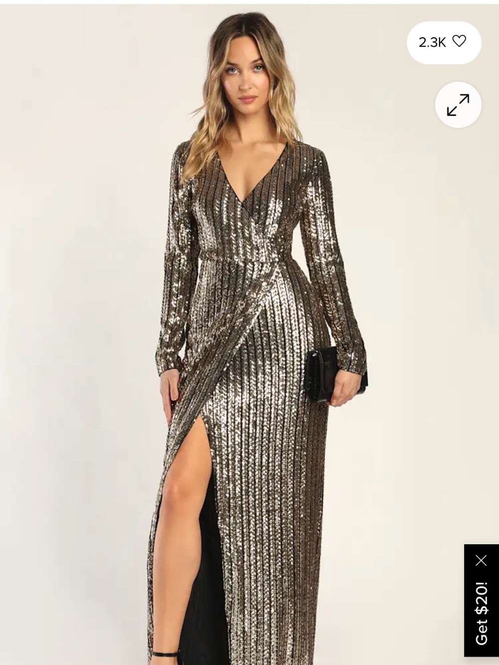 Lulu's Metallic Gold Sequin Wrap Maxi Dress - Long Sleeve